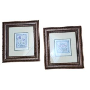 Set of 2 Framed & Matted Botanical Prints Numbered Signed MJ Epps Floral 10"x10"